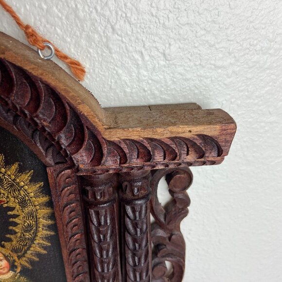 Vintage Religious Old Icona Virgin Mary & Baby Jesus Framed Picture - Picture 12 of 16